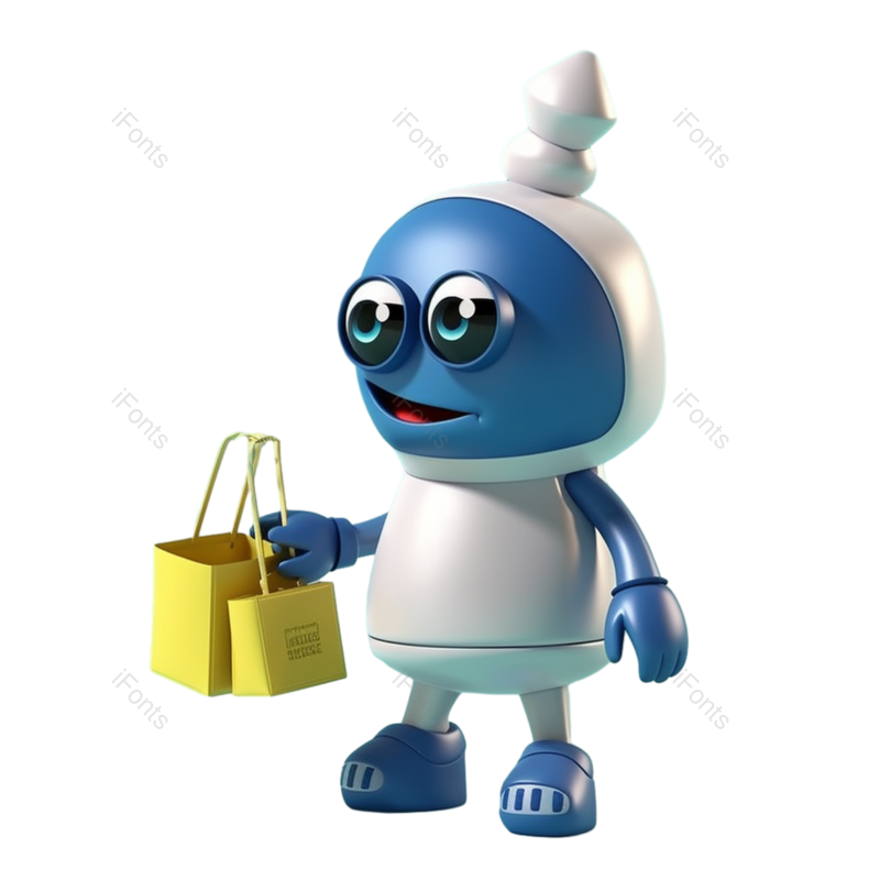 插画图片,机器人元素,可爱风PNG,蓝色背景免抠素材